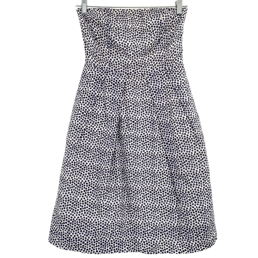 J. Crew Womens Lorelei Navy Blue Polka Dot White Seersucker Strapless Dress